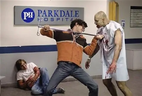 zombies in a hospitably IV pole fight
