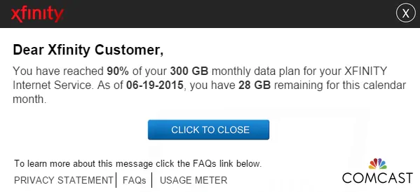 Comcast Data Usage Notification