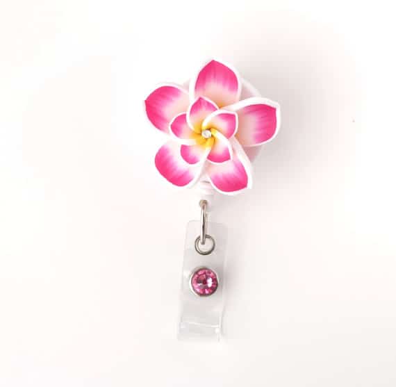 Pink Double Plumeria Badge Reel