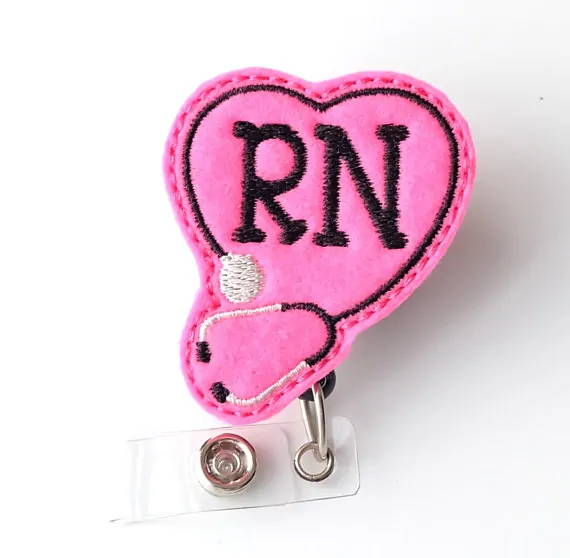 Pink Heart and Stethoscope RN Badge Reel