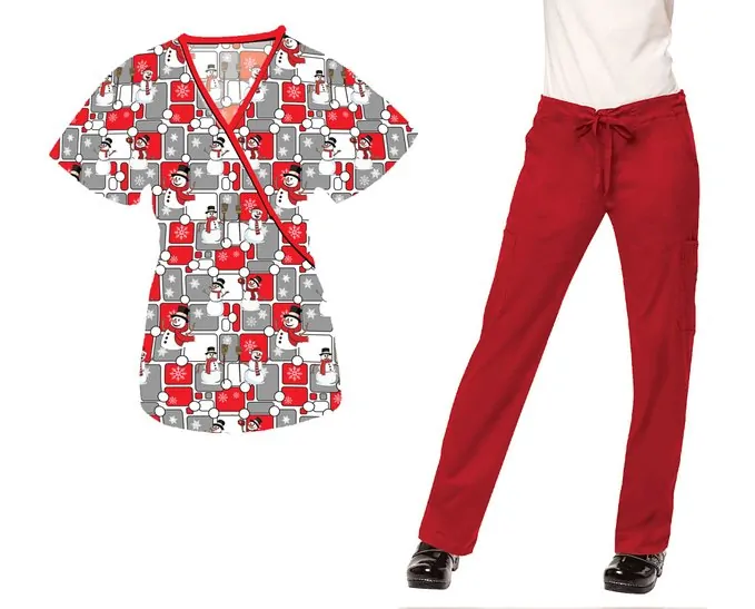 Medgear Womens Nursing Scrubs Printed Tops and Pants SET