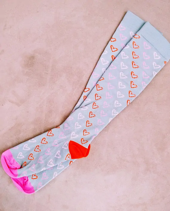 7+ Cute Nursing Compression Socks - pink and orange socks
