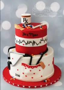 Red and white nurses cake