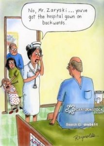 Funny backwards hospital gown cartoon