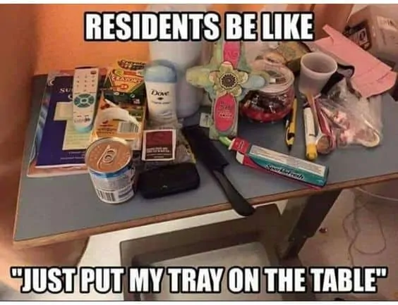 Cluttered Hospital Tray Table Meme 