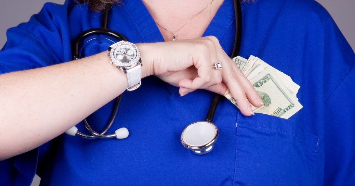 nurse with stethoscope and money - highest paid nurses - nurse big salary