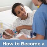how to become a postpartum nurse, nurse, mom, and newborn in a hospital room