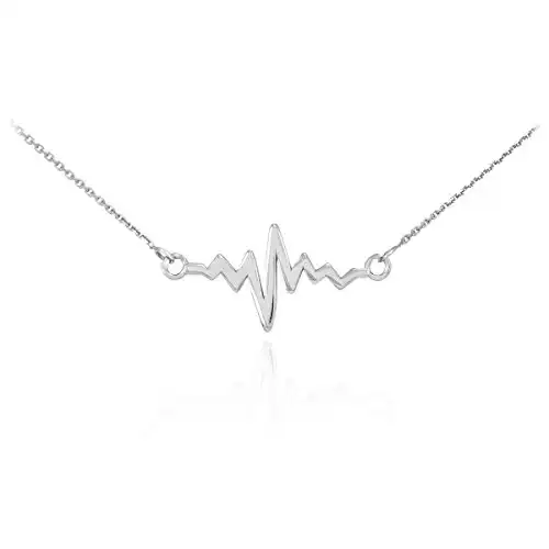 925 Sterling Silver Lifeline Pulse Pendant Heartbeat Necklace, 16″