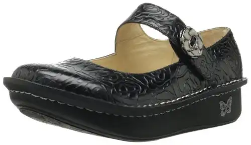 Alegria Paloma Womens Mary Jane Shoe Black Embossed Rose 5 M US