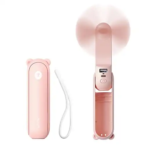 JISULIFE Handheld Mini Fan, 3 IN 1 Hand Fan, Portable USB Rechargeable Small Pocket Fan [14-21 Working Hours] with Power Bank, Flashlight for Travel/Eyelash, Birthday Gifts for Women/Mom/Her/Girl-Pink