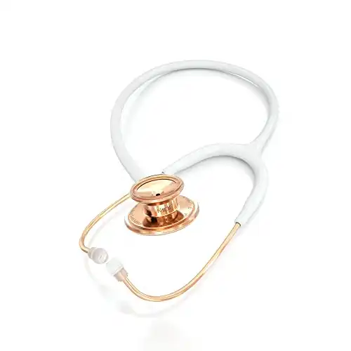 MDF RoseGold MD One Stainless Steel Stethoscope, Adult, White Tube, RoseGold Chestpieces-Headset, MDF777RG29