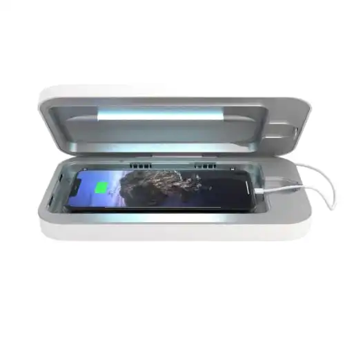 PhoneSoap 3 UV Cell Phone Sanitizer & Dual Universal Cell Phone Charger Box | Patented & Clinically Proven 360-Degree UV-C Light Sanitizer | Disinfects and Charges All Phones