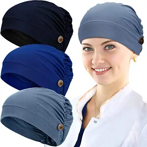 Geyoga 3 Pieces Bouffant Caps with Buttons (Unisex)