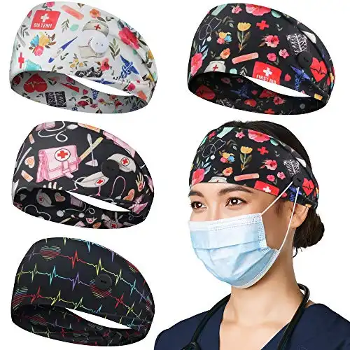 HoogaLife 4pc Headbands With Buttons For Mask - Medical Set